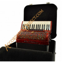 Scandalli Air II 34 key 96 bass 4 voice tone chamber red piano accordion.  Midi expansion available.